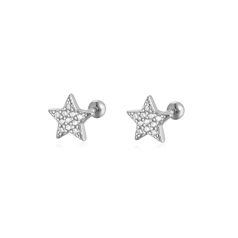 WANTME 925 Sterling Silver Fashion Love Butterfly Romantic Star Crown Screw Stud Earrings for Women Ear Bone Piercing Jewelry