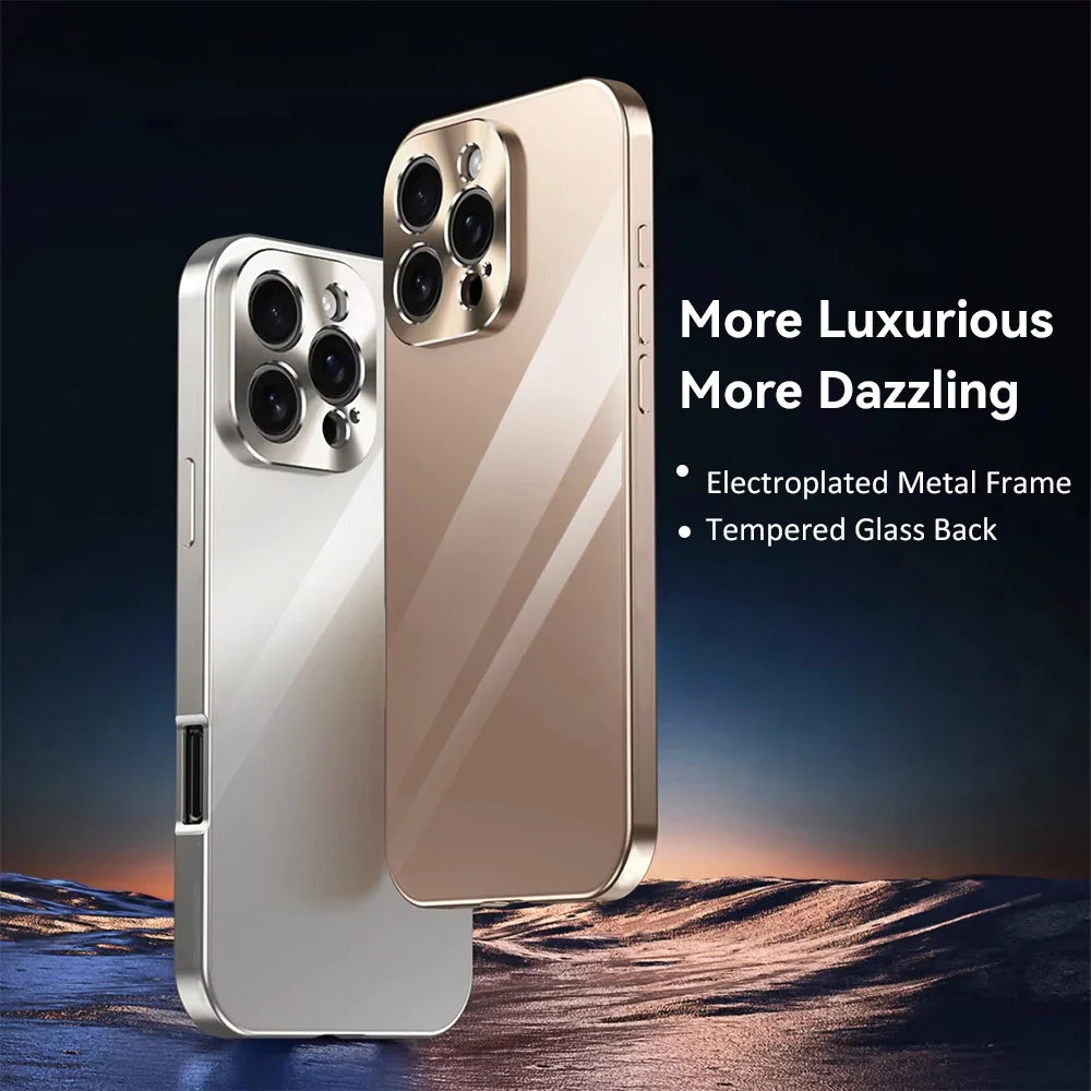 Phone Case For IPhone 17 16 15 14 13 12 Pro Max Plus Electroplated Metal Bumper Shockproof Case