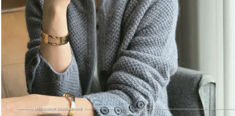 Autumn Winter Thickened 100% Cashmere Wool Cardigan Women Stand Neck