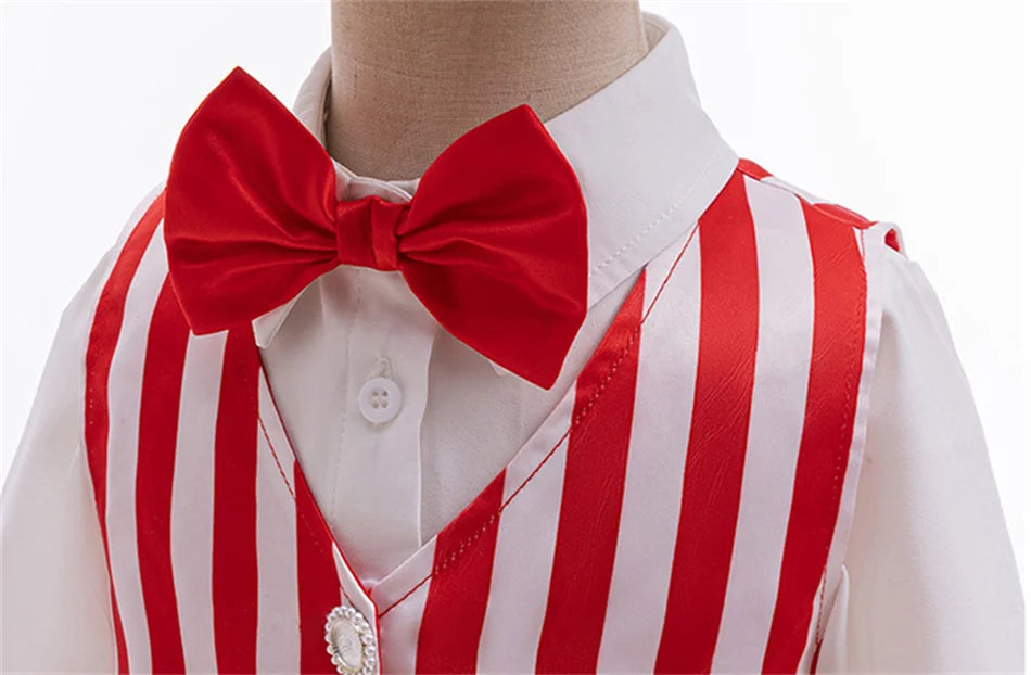 Boys Christmas Suits Xmas Event Festival Party Costume Set Kids Long Sleeves Red White Stripes Bowtie Prom Outfits Toddler Gift