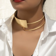 Large Opening Width Torques for Women Simple Gold Color Metal Geometric Choker