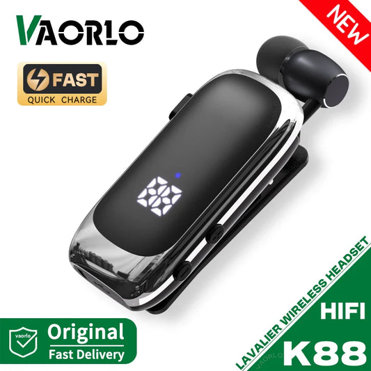 K88 Lavalier Business Bluetooth 5.4 Headphone Talk/Music Time 20 Hours, LED Digital Display,Noice Cancelling Wireless Earphones
