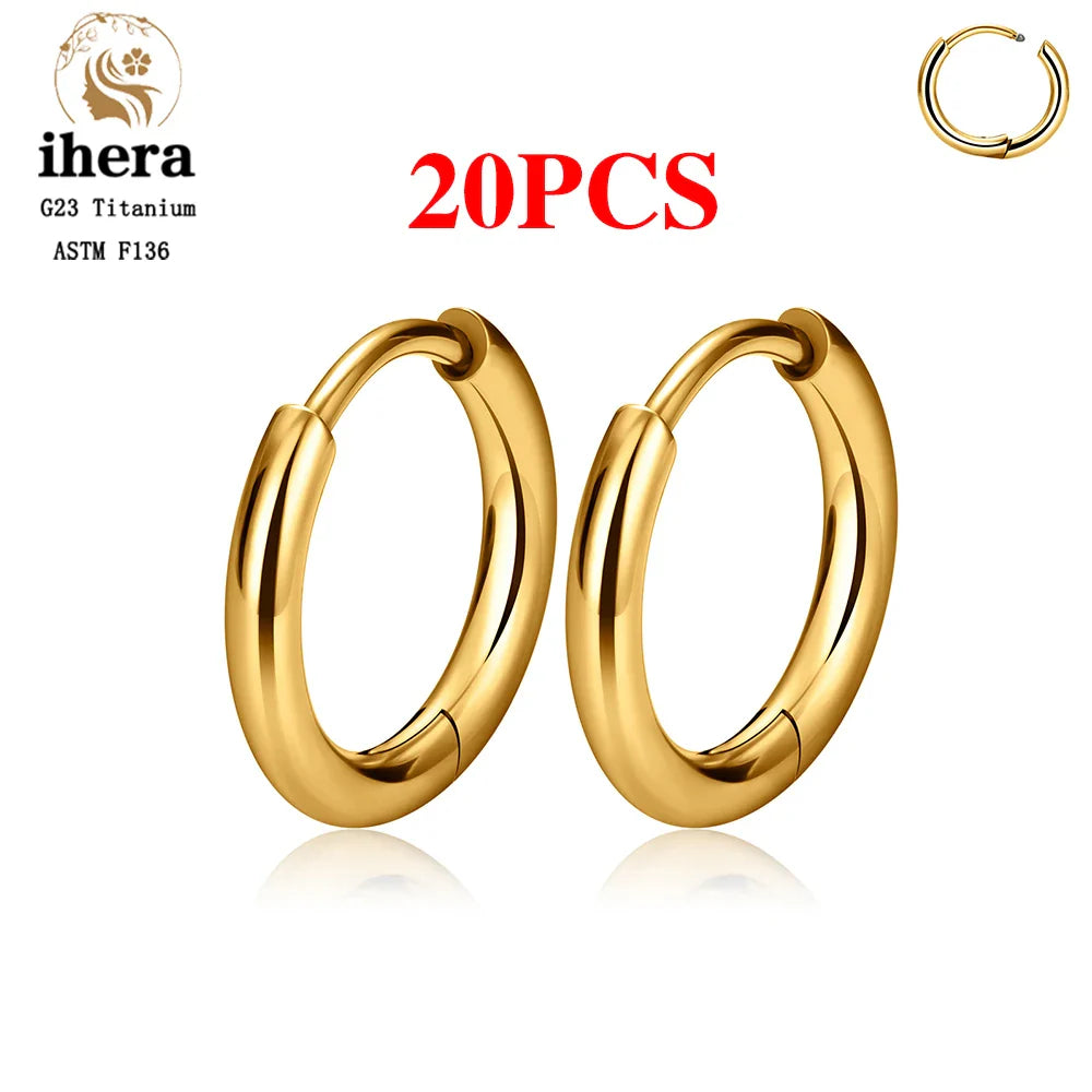 2/20PCS G23 Titanium Piercing Round Earrings Hoops with Zircon Ear Buckle Women Ear Tragus Cartilage Helix Piercing Jewelry