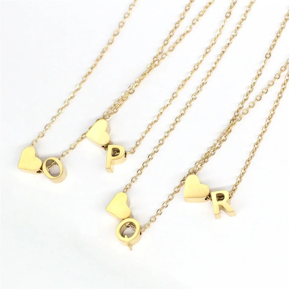 eManco 6MM Heart Dainty Initial DIY Necklace Gold Color Letter Choker Necklace For Women Pendant Jewelry Gift