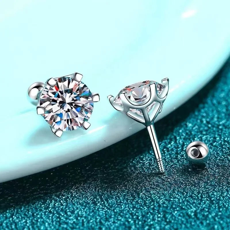 Gica Gema 0.5-2ct Moissanite Screw Stud Earrings D Color 925 Sterling Silver Diamond Earrings For Women Wedding Fine Jewelry