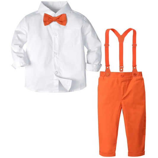 Suspenders Outfits Baby Boys Formal Clothing Sets Wedding Ring Bearer Clothes Kids Plaid Solid Suit Toddler Birthday Pants Set