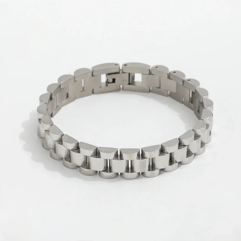 Joolim Jewelry Wholesale Waterproof&No Fade Fashion Chunky Watchband Adjustable Stainless Steel Bracelet High End PVD for Women