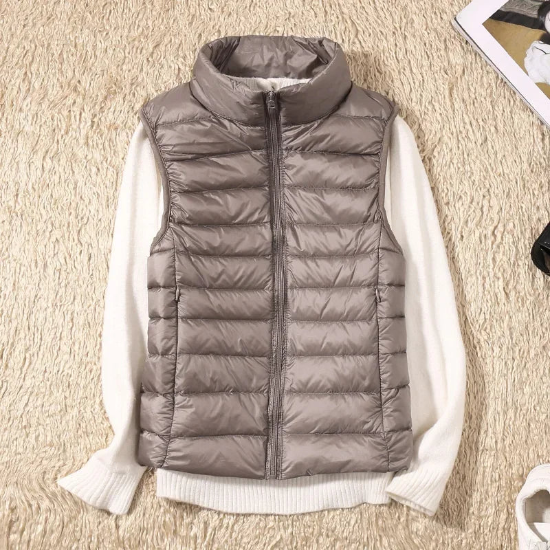 Down Jacket Women Sleeveless Ultra Light Down Vests Slim Jacket Girl Gilet Lightweight