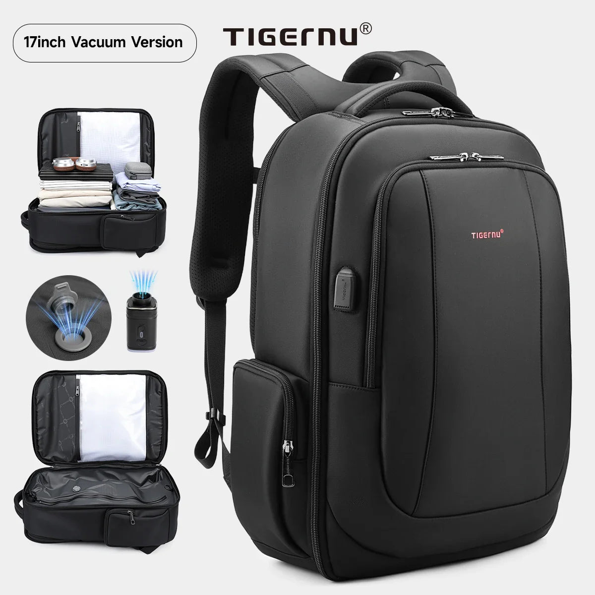 Tigernu Travel Backpacks Vacuum Backpack 14 15.6 17.3inch Laptop Backpack For School Backpack Men Schoolbag Compression Backpack