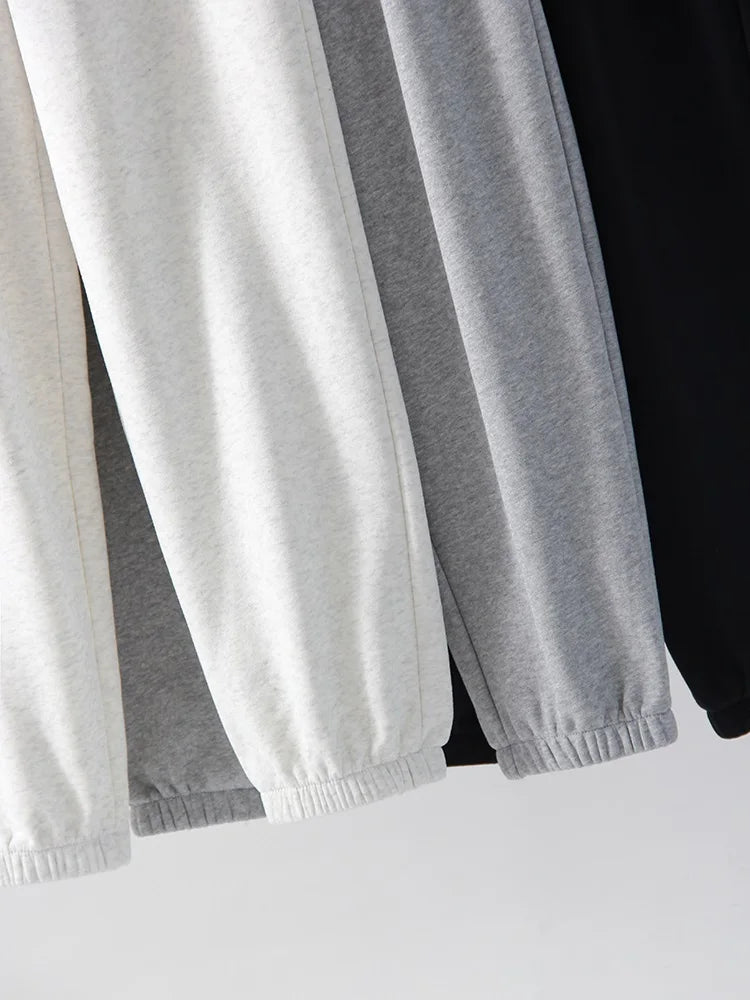 Sweatpants Women Winter Straight Leg Fleece Pants Elastic Waist Gray Velvet Trousers