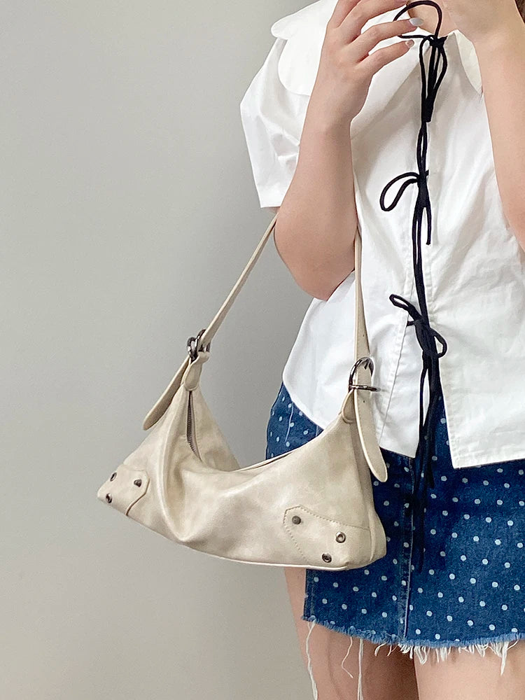 Pu Leather Retro Women's Underarm Bag Cool Y2k Girls Vintage Small Shoulder Bags