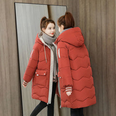 Women Winter Coat Mid-length Cotton Padded Parkas Hooded Warm Thicken