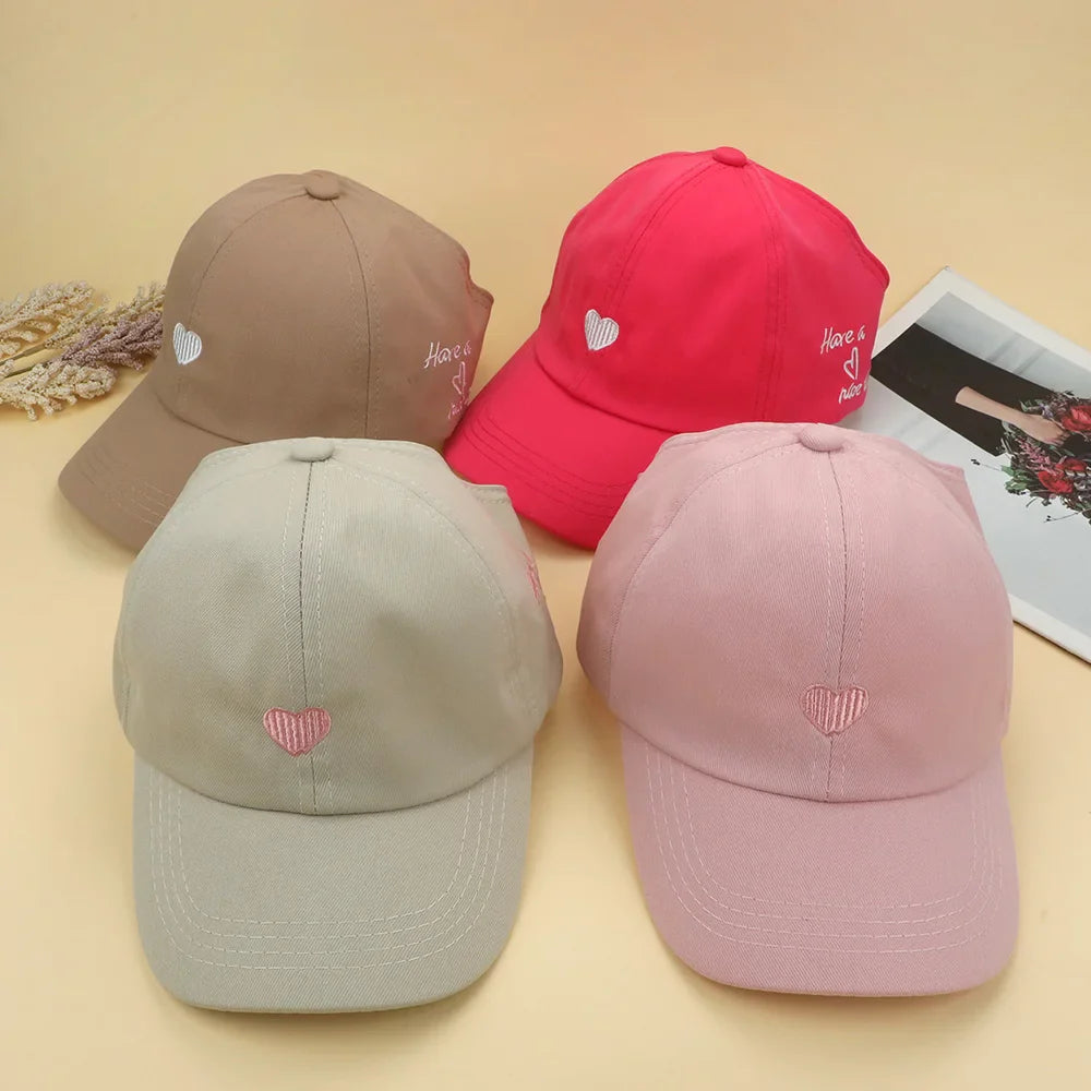 Kids Baseball Caps for Boys Girls Sun Hat Love Heart Hollow High Ponytail Caps Children Adjustable Baseball Caps for 4-12 Years