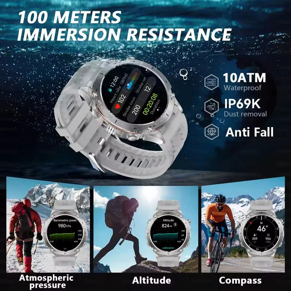 2025 Upgraded New Outdoors Sports Military GPS Smart Watch 10ATM Waterproof 730mAh High Battery Compass NFC HD BT Call Men Watch