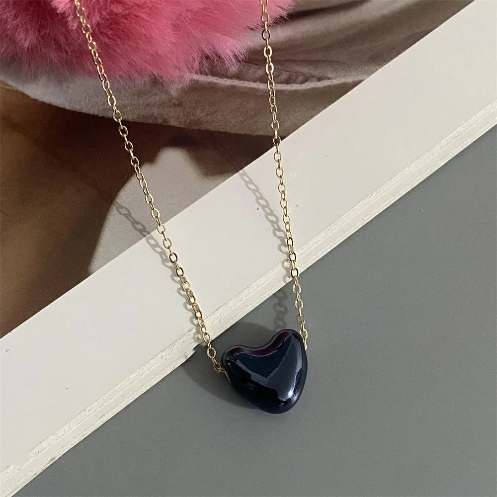 1 PC Fashion Love Heart Choker Necklace Various Color Gift Necklace Golden Color Link Chain Neck Jewelry