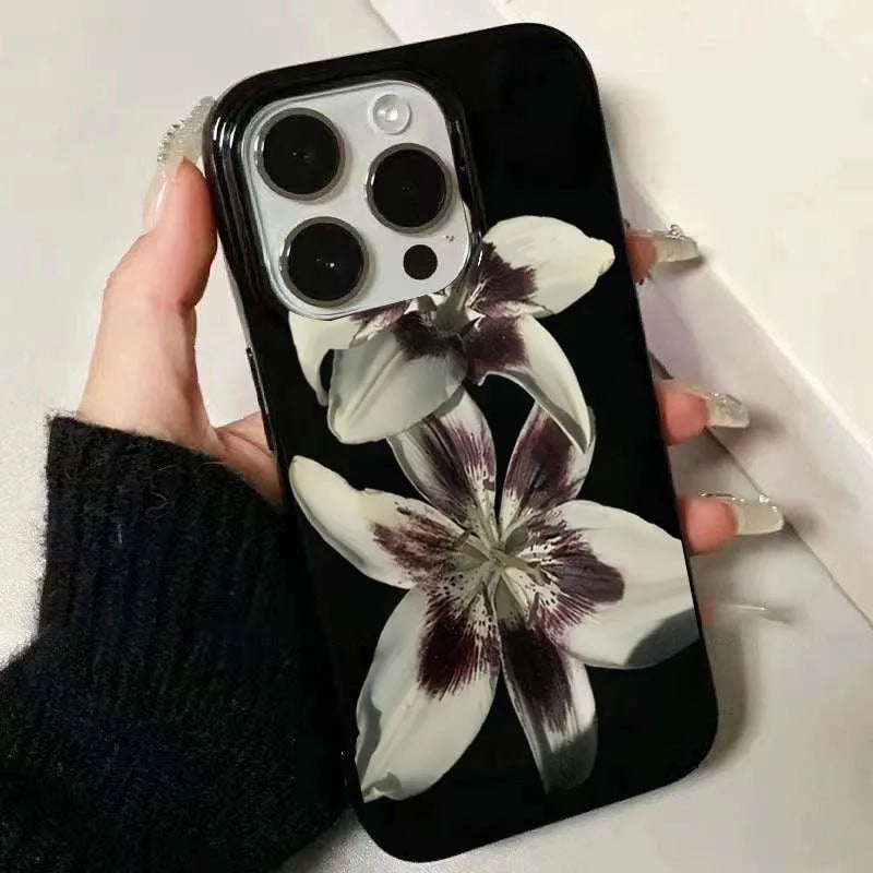 Lily Orchid Flower Print Soft Phone Case For iPhone 16 17 15 14 13 12 11 Pro Max XS X 7 8 16e 16 Plus SE 2022 Shockproof Cover