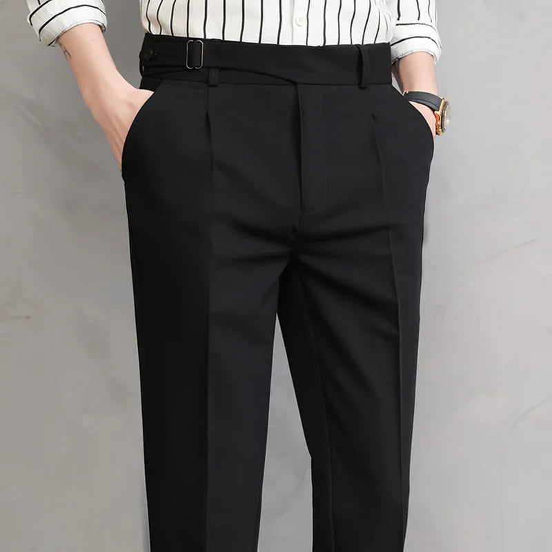 Slim Fit Suit Pants Men's Leisure Belt Design Business Wedding Social Pants