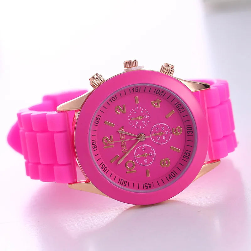 Famous Brand Geneva Ladies Fashion Watch Male and Female Student Silicone Quartz WristWatch Clock Wholesale Relogio Feminino