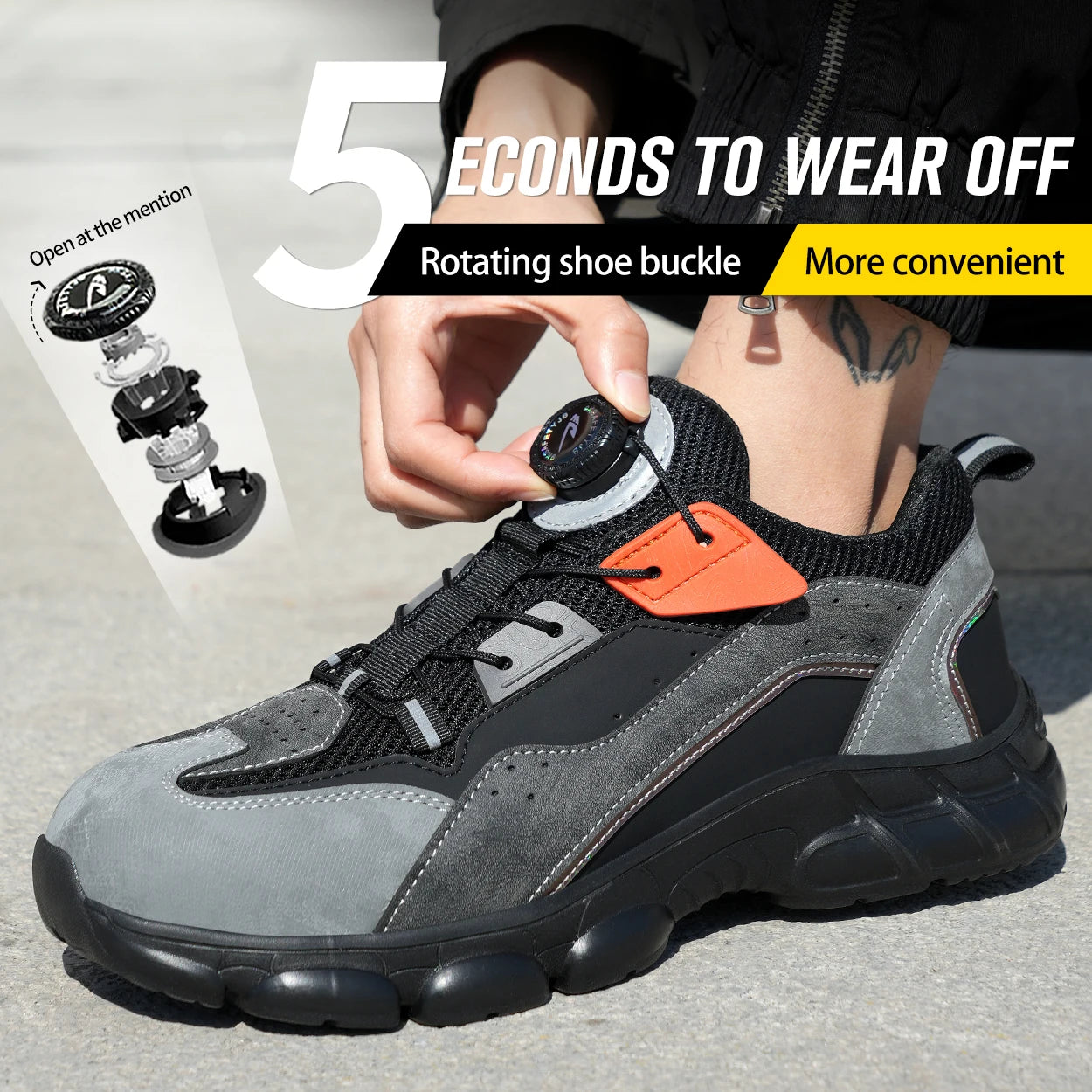Rotating Button Lightweight Breathable Sneakers Anti-slip Industrial Safety Shoes Breathable Steel Toe Boots for Hot Weather