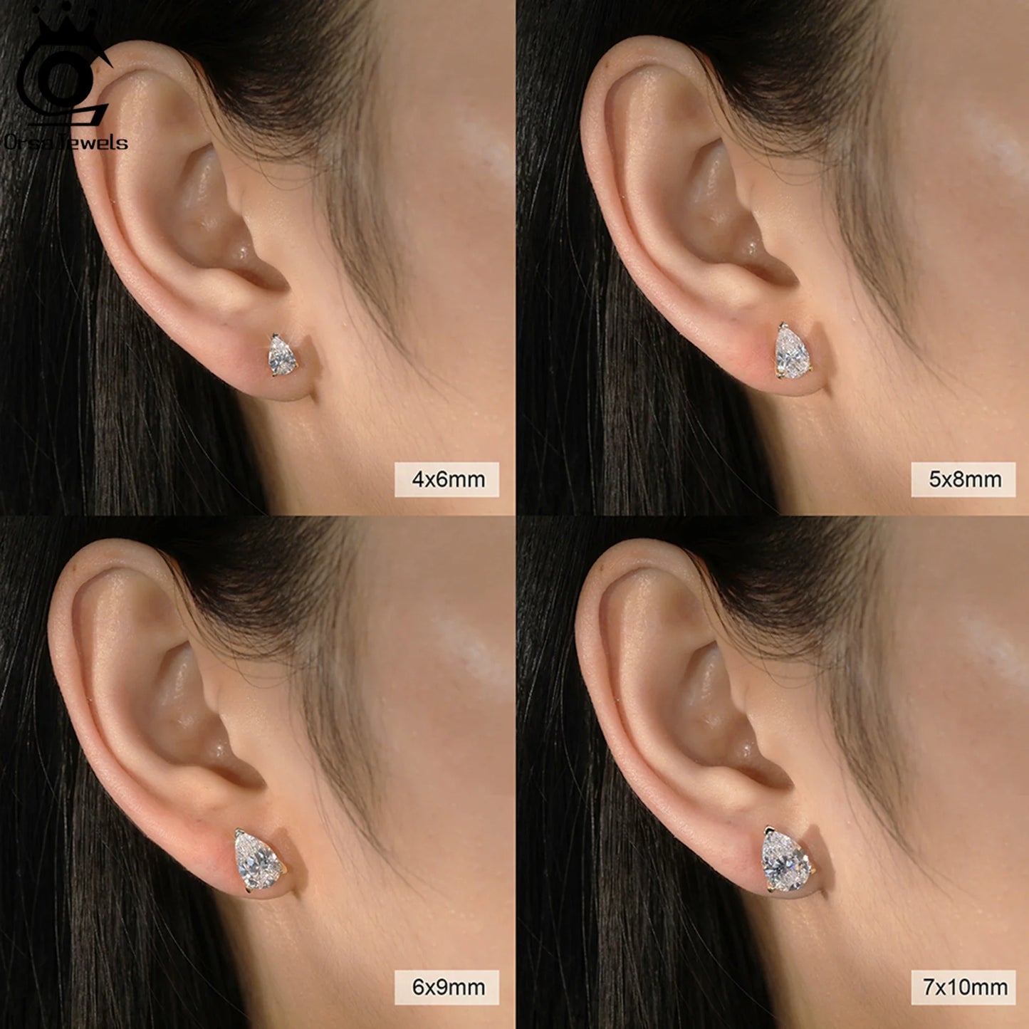 ORSA JEWELS 925 Sterling Silver Stud Earrings with Water Drop Cut Zirconia Stone, Elegant and Timeless Jewelry for Women LZE02