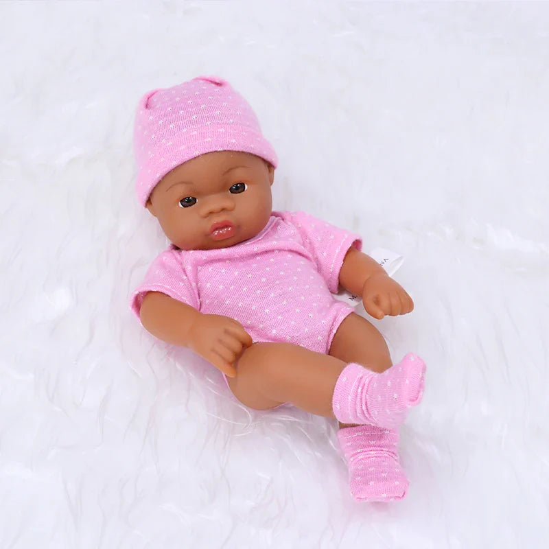 20cm 7inch Mini Reborn Dolls Vinyl Brown Skin Full Body Baby Doll Lifelike Soft Reborn Toddler Doll Baby Doll For Girls Toys
