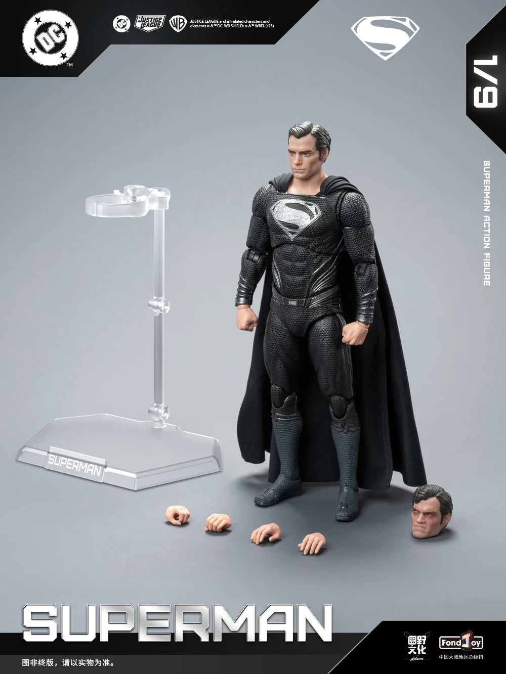 Genuine FondJoy Black Superman 2.0 Action Figure DC Zack Snyder'S Justice League Figures 1/9 Super Man PVC Model Doll Toy Kid