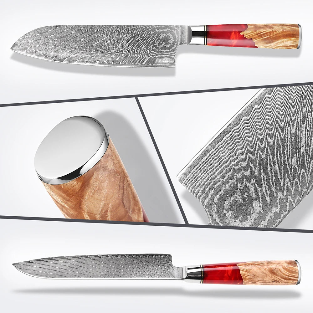 Damascus Santoku Knife 7 inch VG10 Steel Razor Sharp Kitchen Knife Japanese