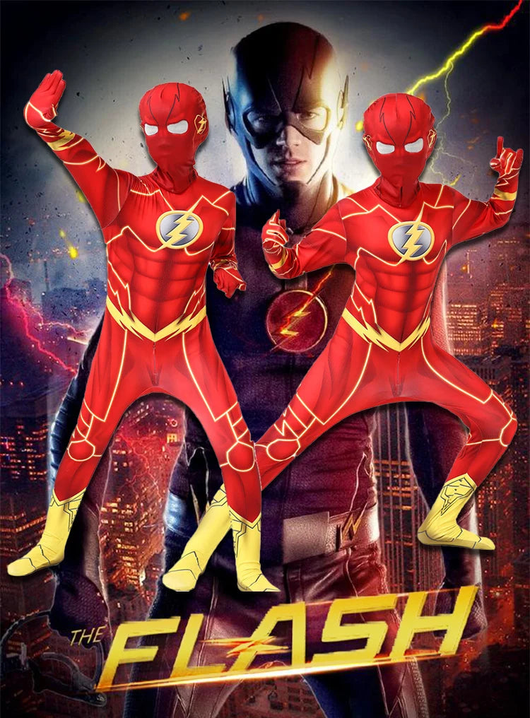 Kids Flash Man Boys Cosplay Costume Set with Headgear And Mask for New Year Carnival Party Fancy Dress Outfit
