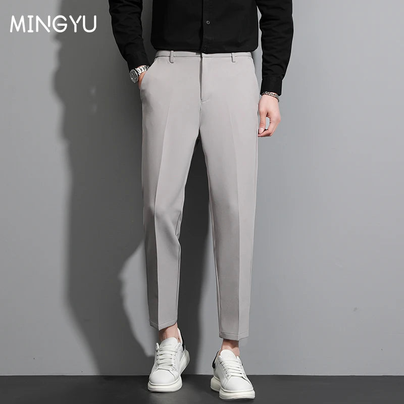 Men Suit Casual Trousers Pants Business Classic Pants Straigh Ankle-Length Pants