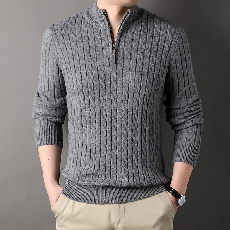 Winter Men's Quarter Zip Sweater Slim Fit Casual Knitted Turtleneck Pullover