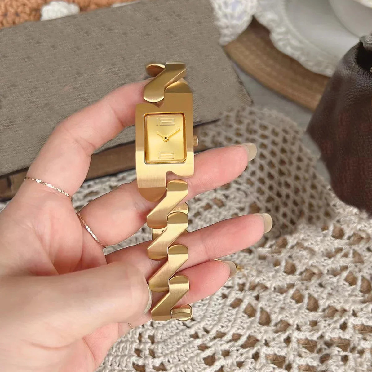 New Simple Square Arabic Digital Small Dial Steel Belt Quartz Watch