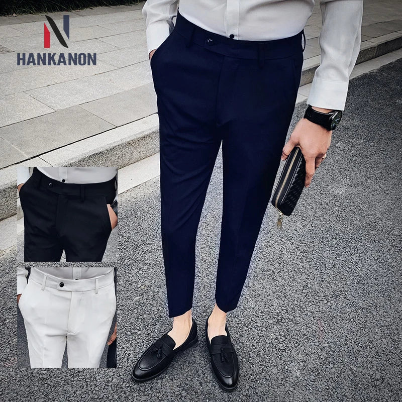Men's Slim Fit Skinny British Casual Ankle Pants, Korean Style Versatile Men's Suit Pants
