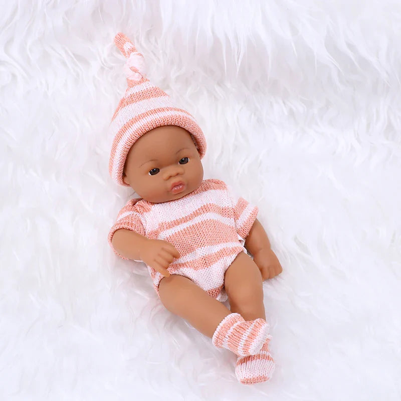 20cm 7inch Mini Reborn Dolls Vinyl Brown Skin Full Body Baby Doll Lifelike Soft Reborn Toddler Doll Baby Doll For Girls Toys