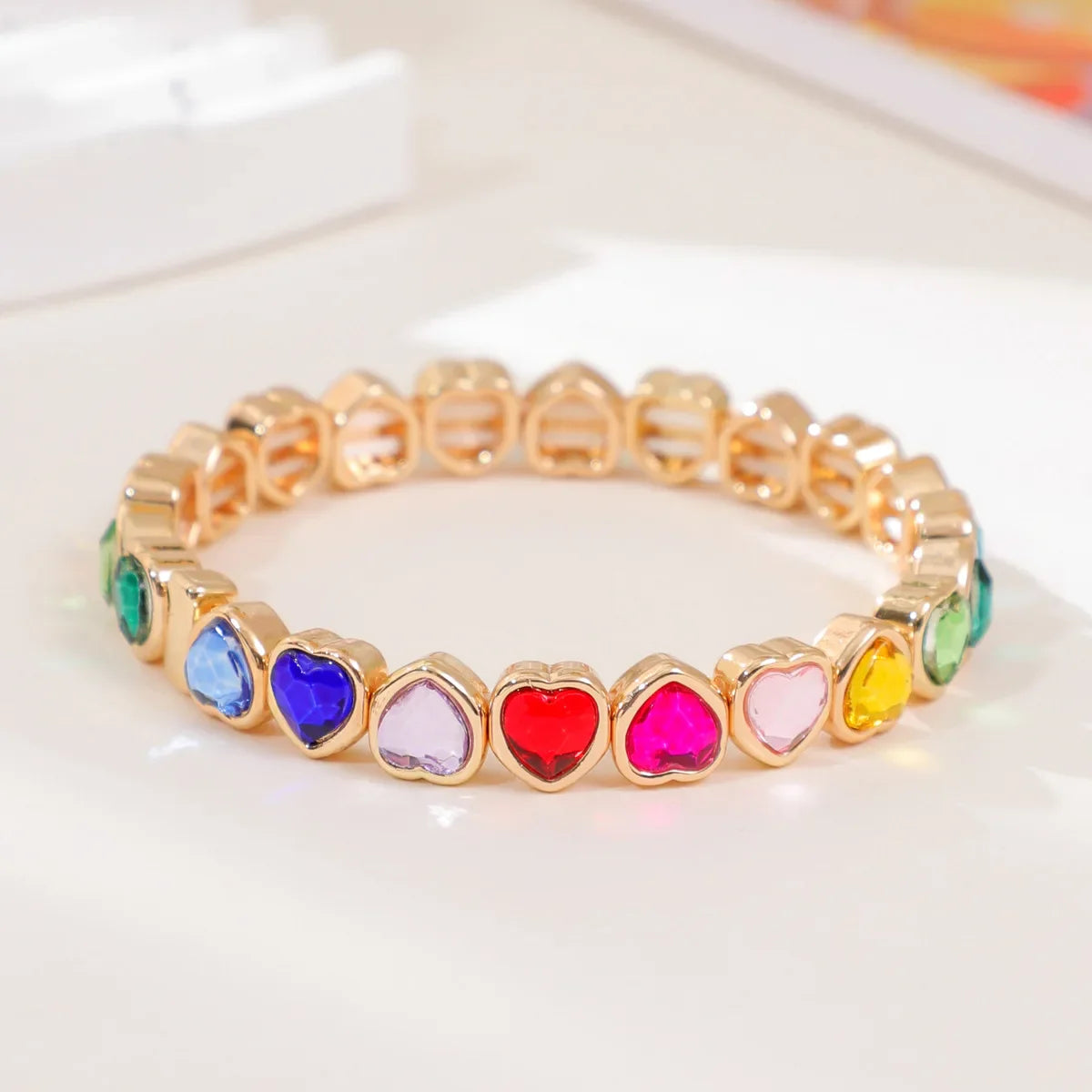 Gold Color Love Heart Bracelet For Women Rhinestone Peach Elastic Bangle Hand Hoop Women Delicate Summer Jewelry Accessory