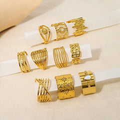 18K Gold Plated Stainless Steel Rings for Women Trendy Chunky Wide Ring