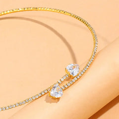 Fashion Rhinestone Heart Collar Choker Necklace for Women Simple Open Collar