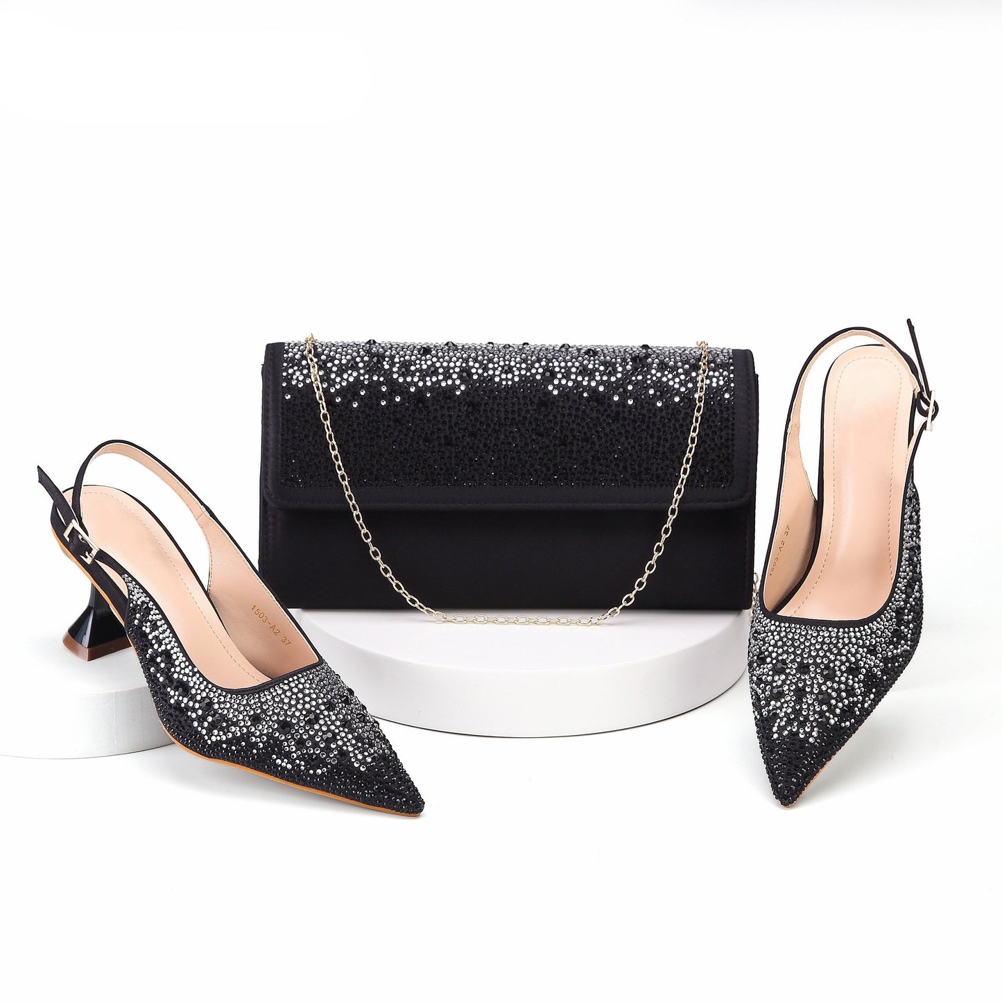 Heels Pointed Toe Shoes Matching Bag Set For Women Wedding Party Pump