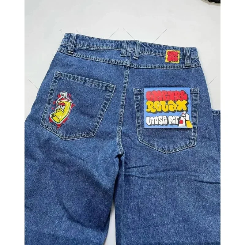 jeans Y2K oversized letter printed denim trousers for men and women