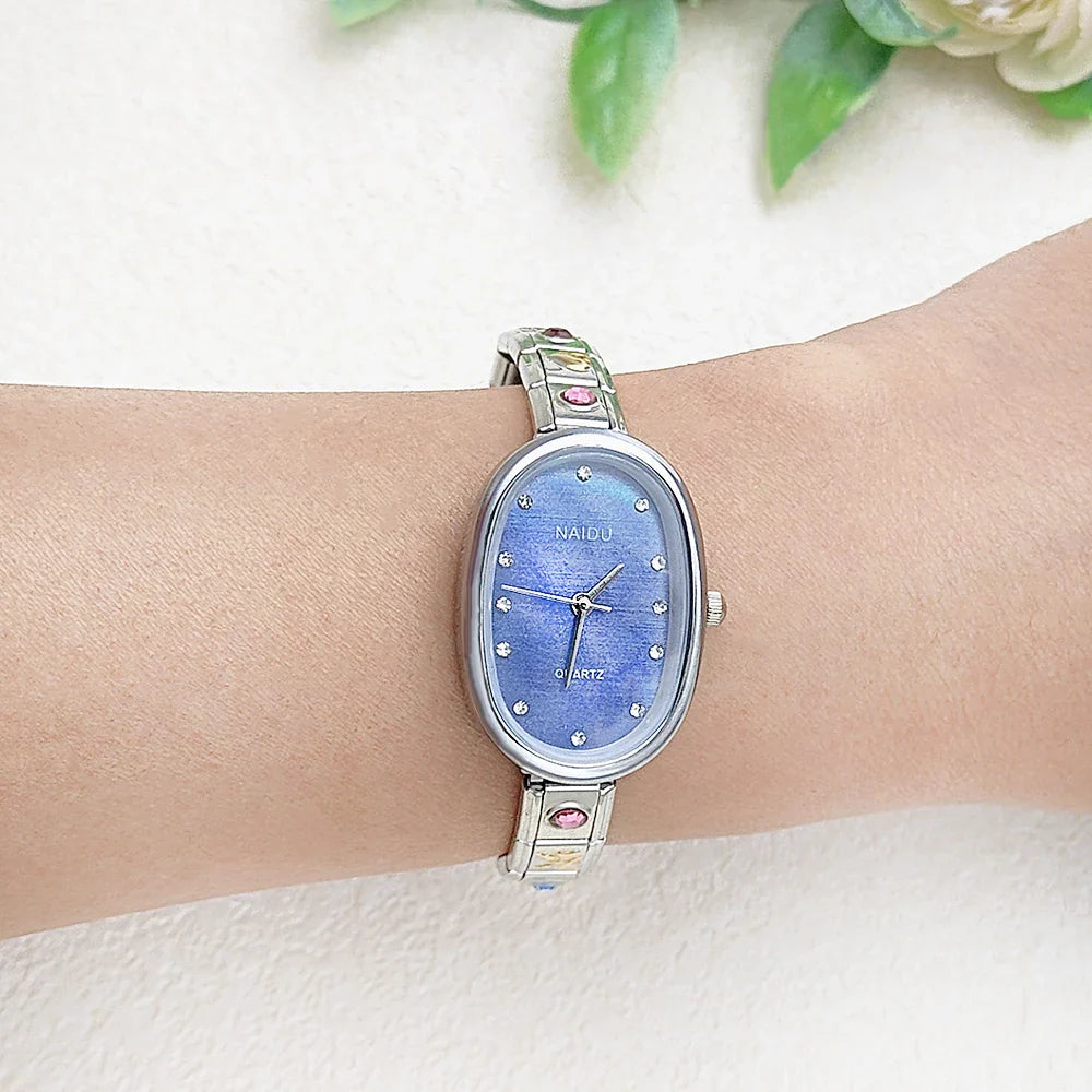 URING Fashion New Niche Watch Female Style Female Student Ellipse Quartz Watch Stainless Steel Strap Width 9mm Everyday Gifts