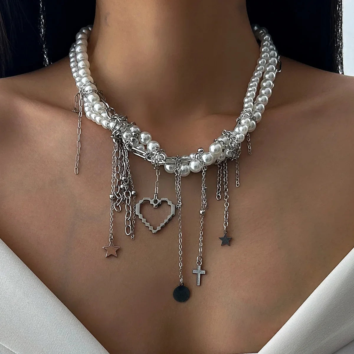 Elegant Irregular Imitation Pearl Beads Necklace for Women Vintage Party Wedding Tassels Choker Fashion Jewelry Accessories Gift