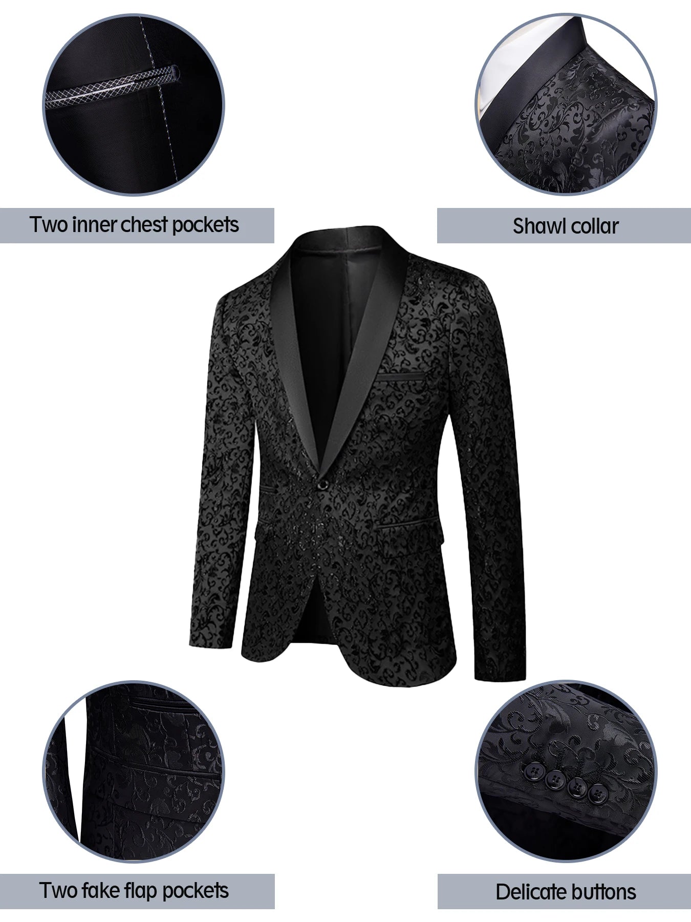 Tuxedo for Mens: Four seasons Men Floral Blazer Suit Jacket Dinner Party Prom