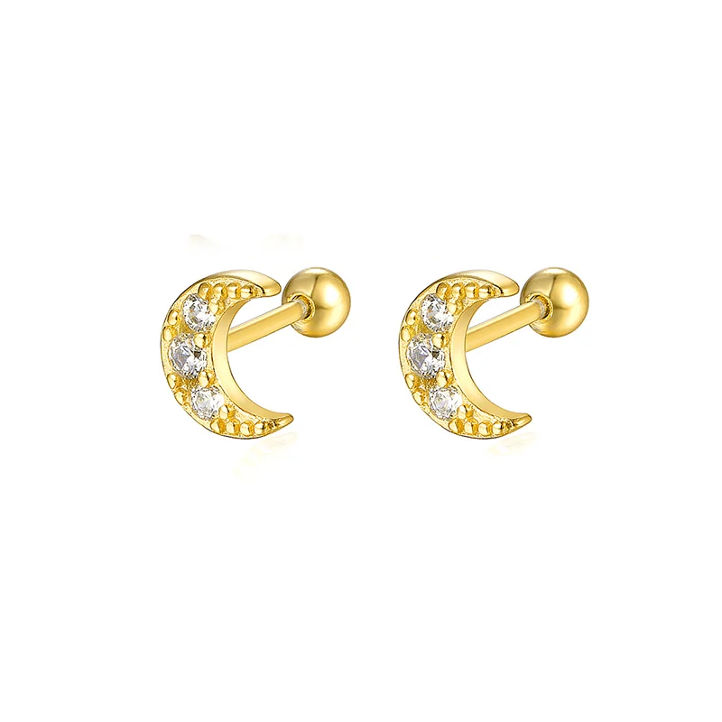 WANTME 925 Sterling Silver Fashion Love Butterfly Romantic Star Crown Screw Stud Earrings for Women Ear Bone Piercing Jewelry