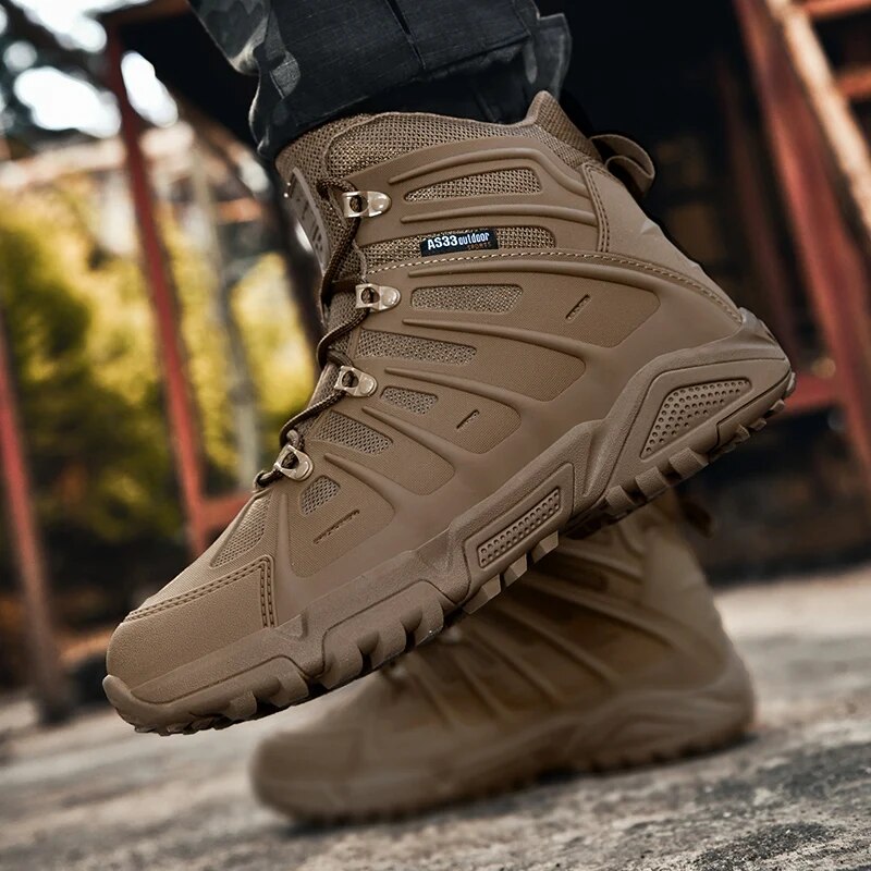 Men's Military Boots Autumn Round Head Lace Up High-top Sneakers Outdoor