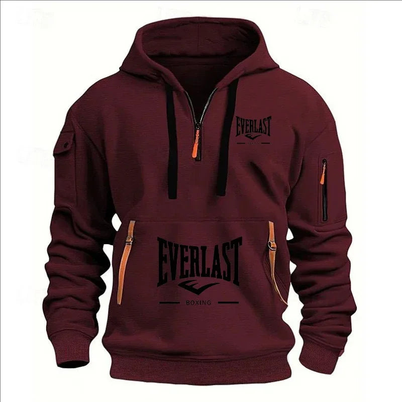 Modo herfst en inverno herenmerkkleding ontwerp met mealous ritsen bedrukte moletom com capuz casual losse trui met capuchon