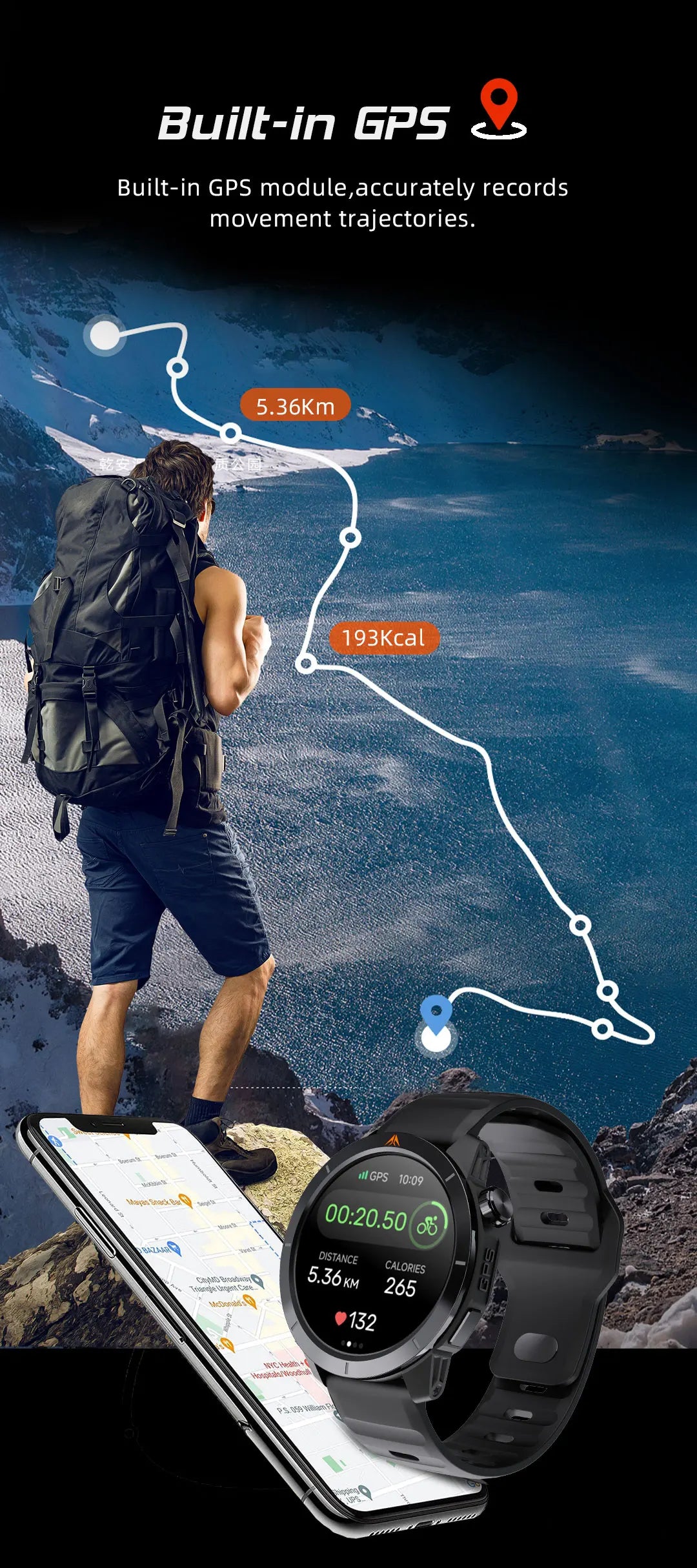 NORTH EDGE X-TREK 2 GPS Sports Smart Watch 1.43'' Amoled Screen 3ATM Waterproof AOD Smart Watch Bluetooth Call Altitude Compass