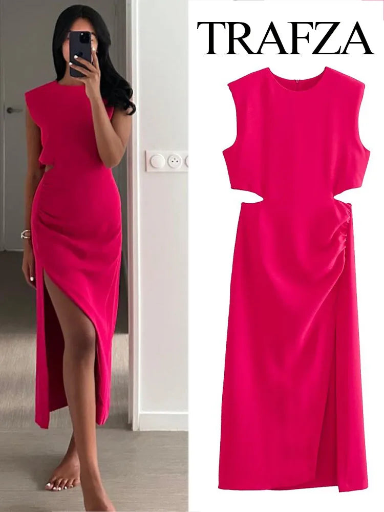Formal attire Dresses: Women Elegant Cut Out Black Dress Sleeveless Midi Party Dresses