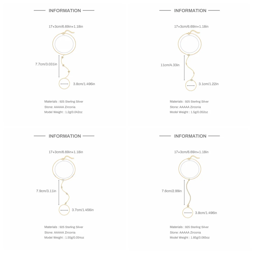 ROXI 925 Sterling Silver Heart/Star Zircon Bracelet With Finger Design For Women Hand Chain Accessories Party Jewelry Gift