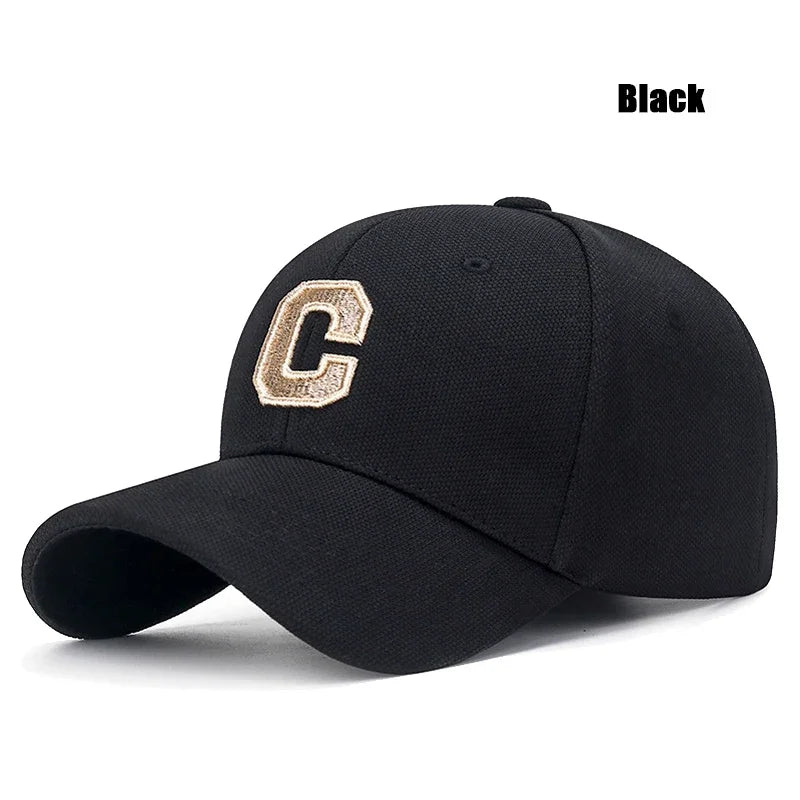 New High Quality Cotton HardTop Baseball Cap Elastic Pineapple Cloth Material Gold Thread Embroidery Craft C Letter Design Style