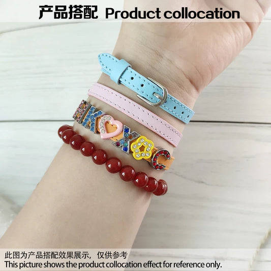 20pcs Real Leather Bracelet Band 8/10mm Width 21cm Length Through Slide Charms Letters Alphabet DIY Jewelry For Women Kids Gift