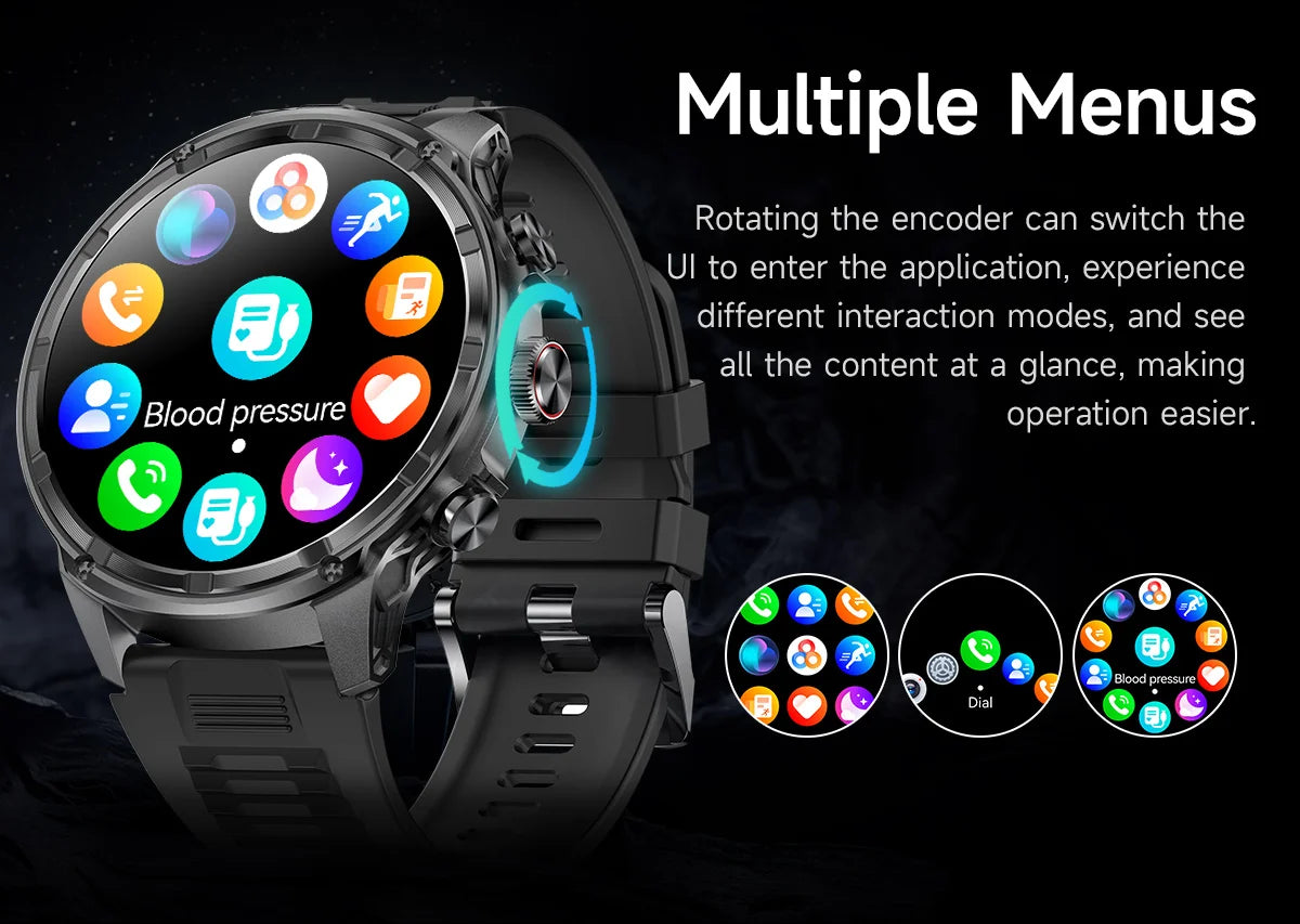 New T-Rex3 710mAh Large Battery Durable Adult Smart Watch 1.85-inch GPS trackr Compass 3ATM Waterproof BT Call Sports Smartwat